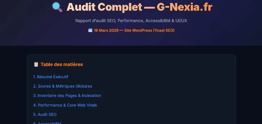 Audit de site web professionnel G-Nexia.fr